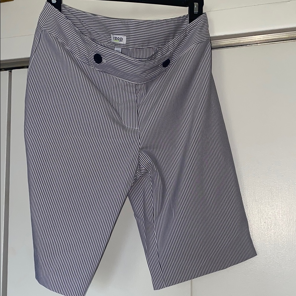 Izod Blue and White Striped Women's Bermuda Shorts